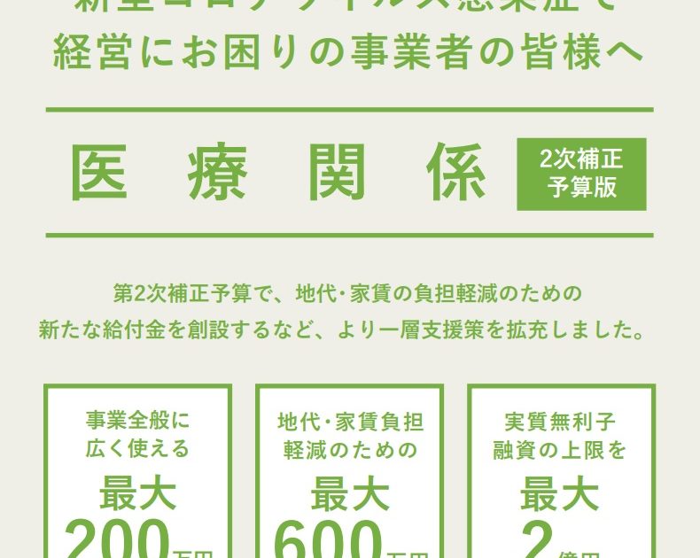 新型コロナウイルス感染症で 経営にお困りの事業者の皆様へ　医療関係