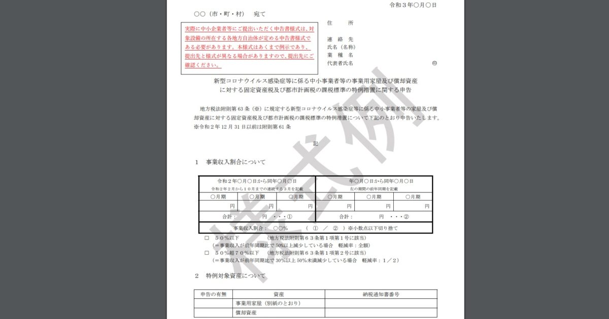 令和3年度における固定資産税・都市計画税の軽減